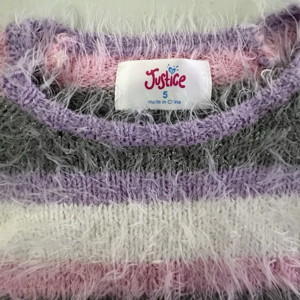 Justice Girls Fuzzy Multicolor Striped Sweater Girls‎ 5 Cozy Soft Preppy NWT